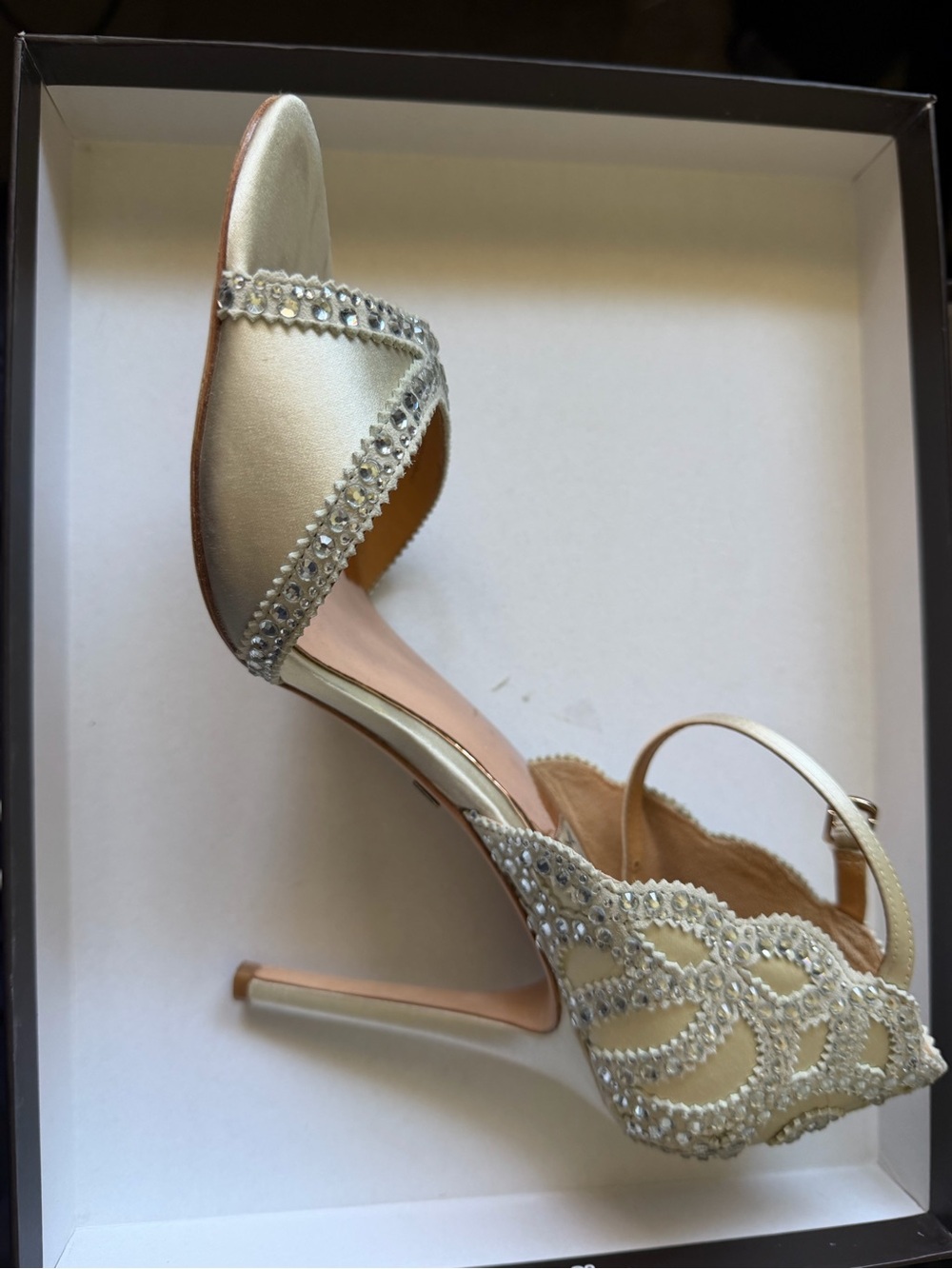 Badgley Mischka Ivory Crystal Embellished Ankle-Strap Heels - Bridal - Picture 2 of 3
